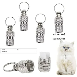 Mini Silver Anti-Lost Pet ID Tag Metal Barrel Tube Name Tags for Dog Cat and Puppy Collar Address and Name Label Pack of 50