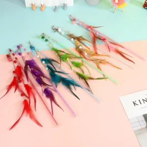 Wholesale Custom Pet Interactive Movement Cat Teaser Toys Pearl Feather Pet Cat Teaser Stick Toys Interactive Pack of 50