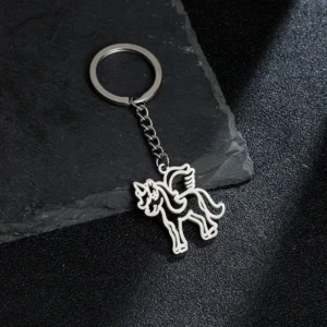 Cute Fly Horse Unicorn Keychains Stainless Steel Men Gift Souvenirs Keychain for Car Keys Hanging Pendant Keyholder Accessories Pack of 5