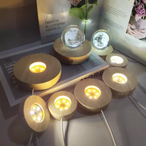 RGB Rubber Wood 60/80*20mm LED Colorful Lights Base Wooden Round Lighted Base for Crystal Ball Pack of 20
