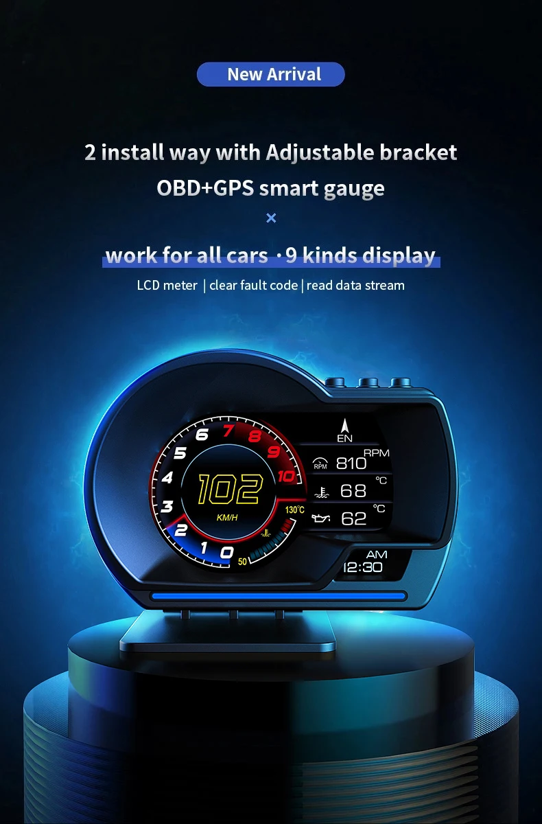 Universal OBD&GPS Double Systems Meter Speedometer Head up Display Smart Gauge Muti-function Gauge P6 - Image 2