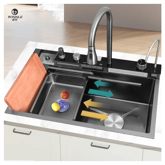 Edition Smart LED Digital Display Kitchen Sink Multifunction Modern Waterfall Stainless Steel Smart Kitchen Sink - Image 2