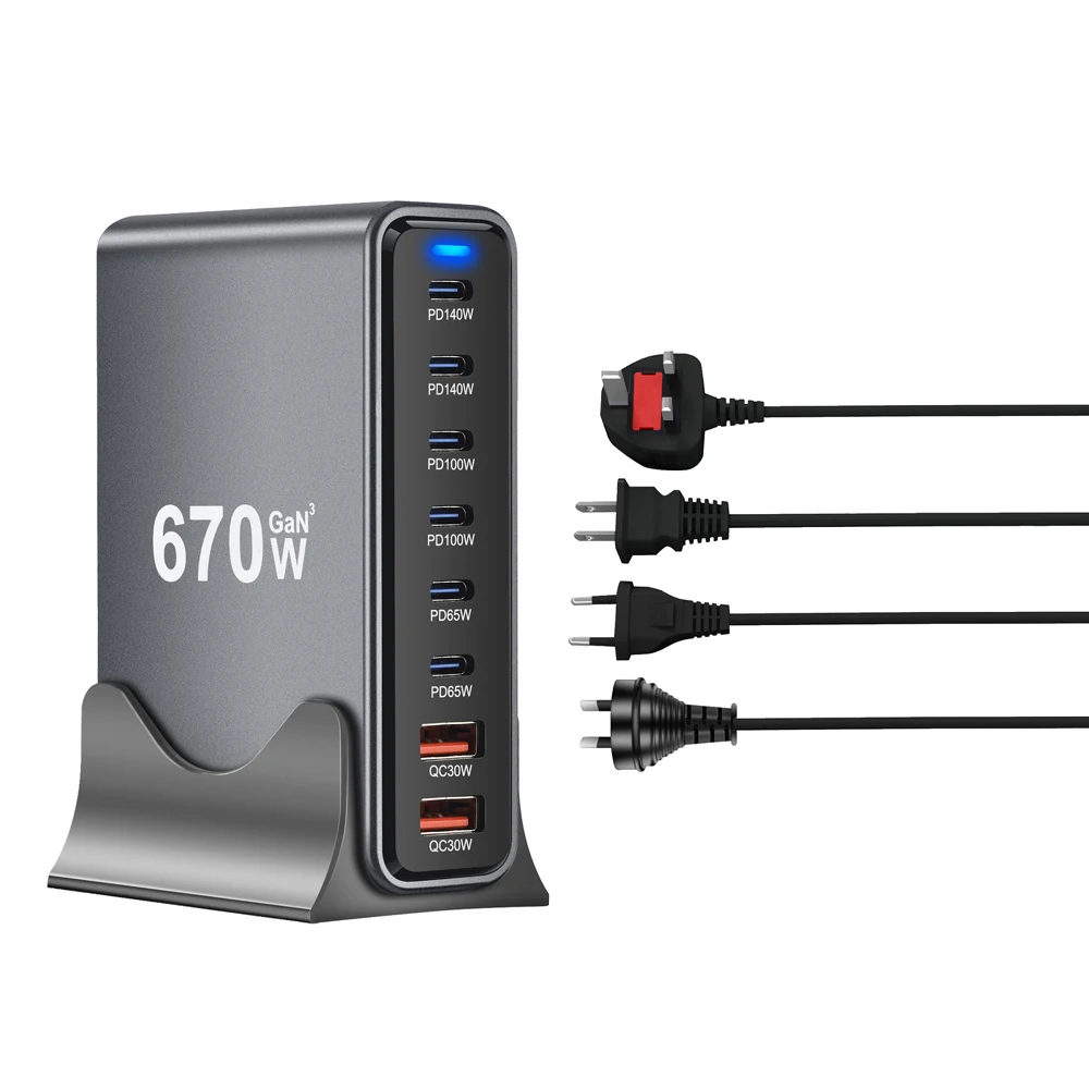 GaN Tech Kabbol 670W 8-Port USB PD Charger 2USB-A+6USB-C PD QC Fast Charging Desktop Charging Station for Laptops & Smartphones - Image 3
