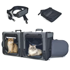Portable 2-in-1 Cat Travel Carrier Foldable Flannel Cushion Collapsible Pet Tunnel for Multiple Pets Household Travel Accessory Pack of 2