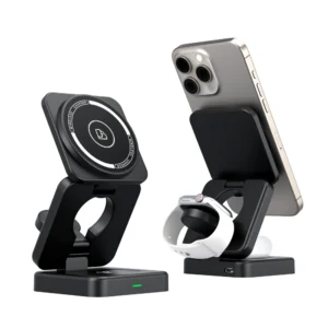 Magnetic Wireless Charging Stand Light Display Touch Switch for Lighting Foldable Storage 15W Phone Faster Charger