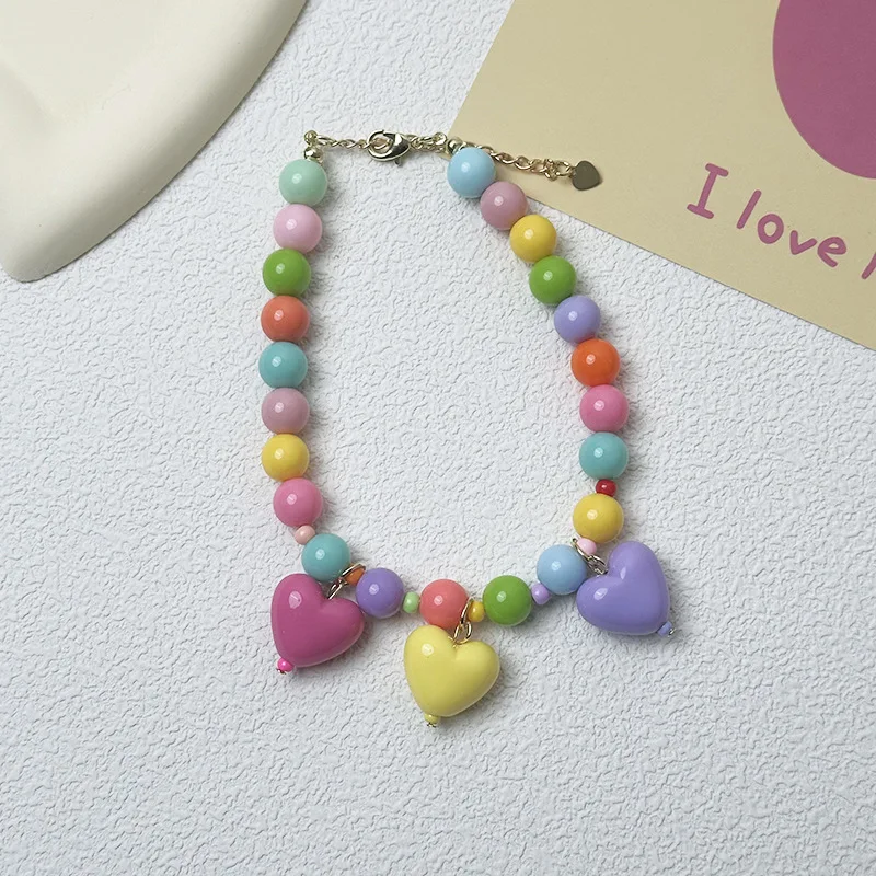 JXANRY Cat Dog Simple Style Resin Durable Beaded Sweet Cute Mixed Color Heart-shaped Pendant Necklace Collar Pet Jewelry Pack of 2 - Image 3