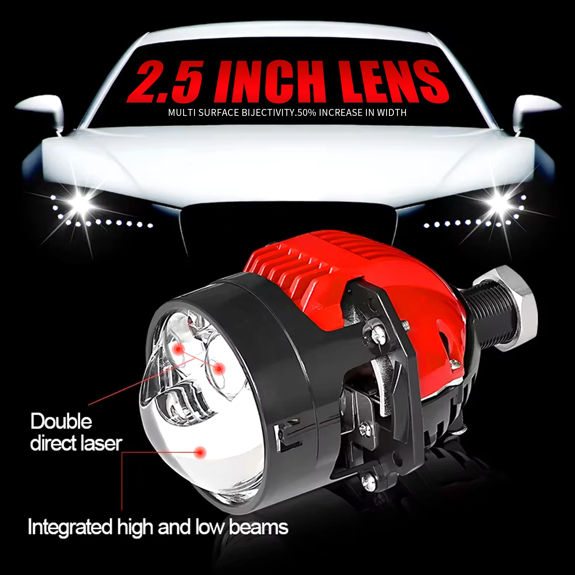Chenlang Super Brightness 2.5 Inch 110w 30000lm IP68 Bi Led Laser Projector Bulb Refit Big Lens Led Headlight for Car Motorcycle Pack of 2 - Image 3