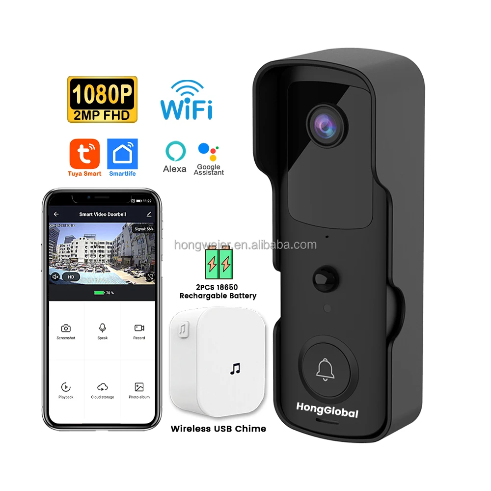 HongGlobal 2MP Surveillance Security CCTV Smart Home Door Bell Camera Tuya IP Outdoor WiFi Video Ring Wireless Doorbell Camera