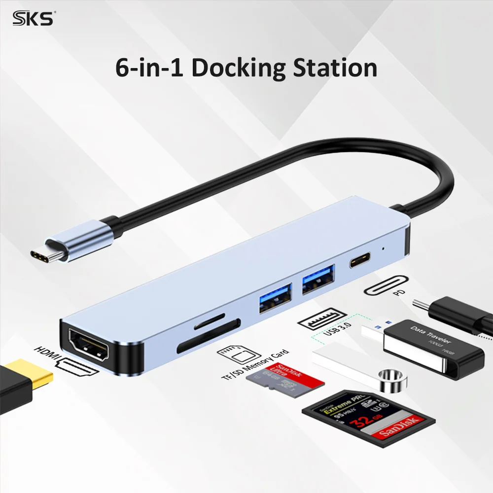 6-in-1 USB C Multiport Hub Adapter: HDMI Display + USB 3.0 + SD/TF Card Reader + PD Charging for MacBook, Laptop, Tablet - Image 4