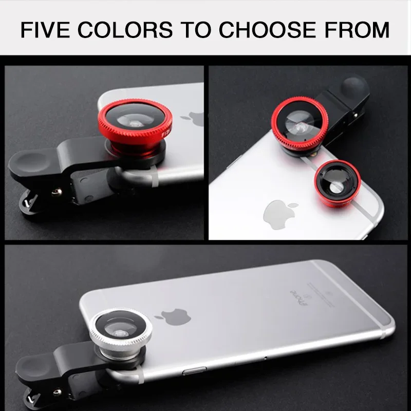 3-in-1 Fisheye Wide-angle Miniature Camera Lens 3IN1 Zoom Fisheye Lens with Smartphone Clip Pack of 100 - Image 2
