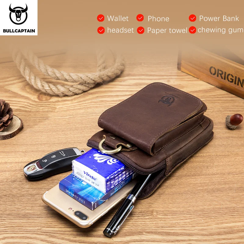 BULLCAPTAIN Genuine Leather Small Summer Waist Belt Pouch with Zipper Closure Hook Design Phone Pouch & Cigarette Case Pack of 2 - Image 2