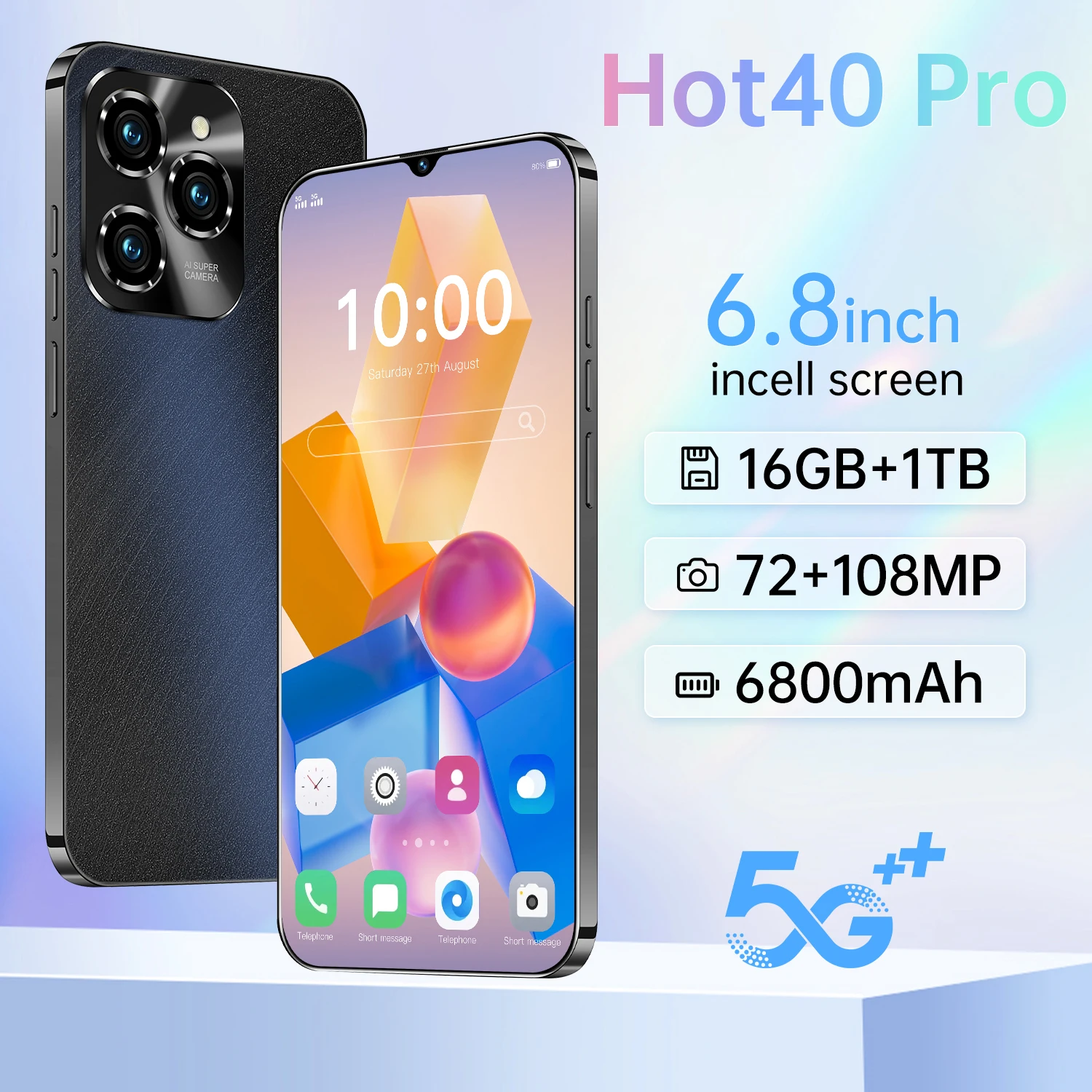 HOT40 Pro 5G Smartphone Dual SIM 6.8 Inch 2K HD Screen 8000mAh Battery 16GB+1TB Memory 108MP Android 14 Shockproof Gaming LTE - Image 4