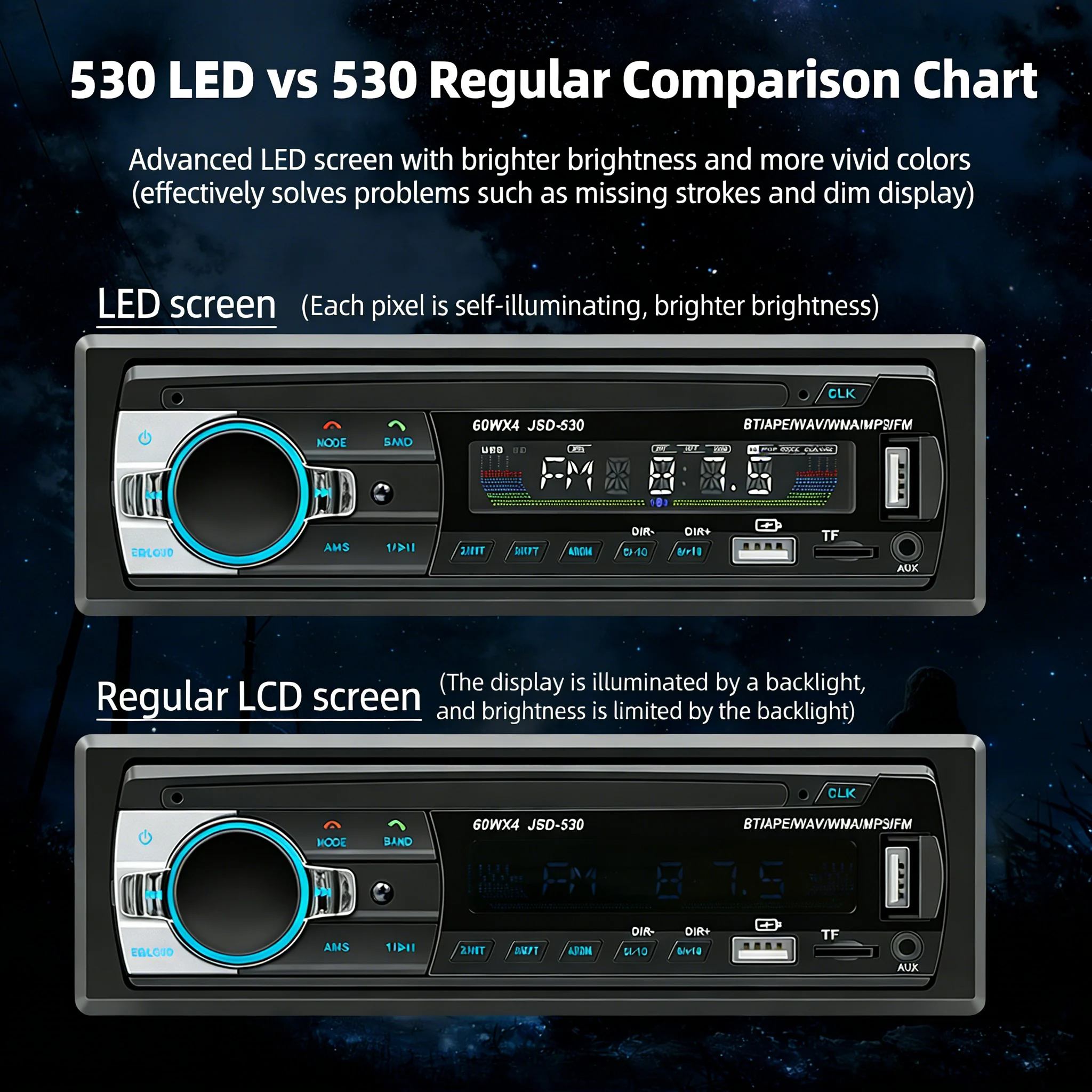 Universal Single Din Car MP3 Player USB Card Radio Bluetooth Handsfree Dashboard Audio Head Unit Colorful Lights BT FM 1 Year - Image 3