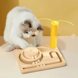 Solid Wood Cat Turntable Scratching Post Teasing Cat Stick Scratching Board Durable Toy Sisal Cat Climbing Frame Pack of 10