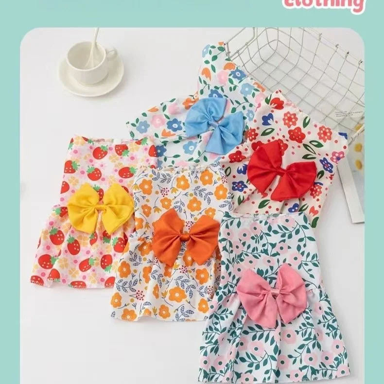 Summer Polyester Pet Apparel Breathable Cool Clothing for Cats Dogs Universal Dog Skirts Cartoon Print Accessory Pack of 6 - Image 2