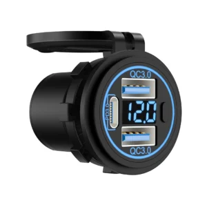 Flush Mount Waterproof 12V 24V Dual USB-A QC 3.0 36W PD 3.0 18W Type C 3 Port Charger Outlet Socket With Voltmeter Switch