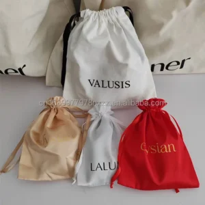 Custom Logo Printed White Satin Drawstring Storage Pouch for Hair Clothes Hat Shoe Lingerie-Lady Fashion Luxury Bag