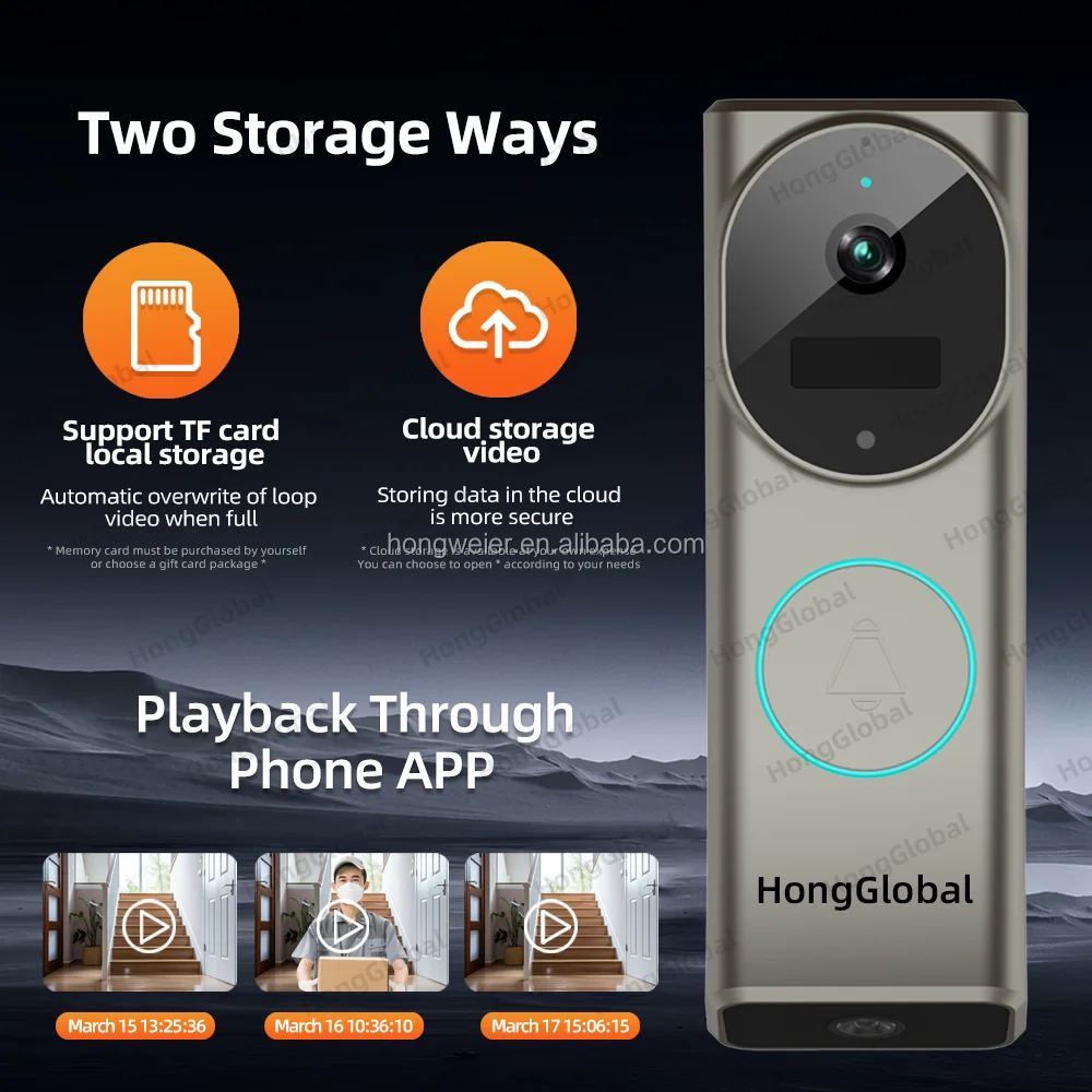 HongGlobal 4MP 2K WiFi Dual Lens Door Video Bell Surveillance Home Security Wireless Camera ICam365 Smart Ring Doorbell Camera - Image 3