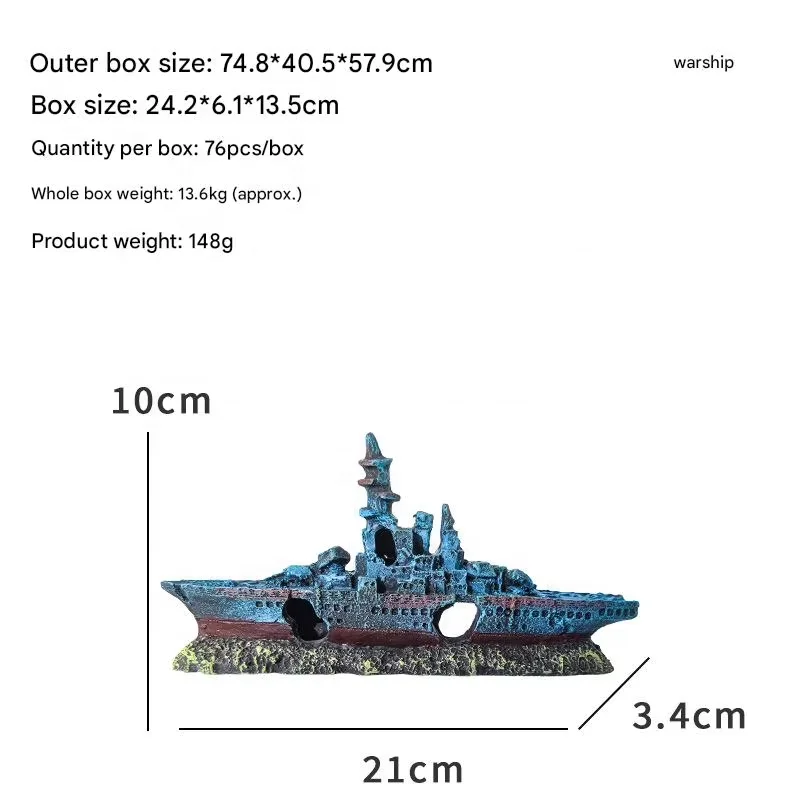 Wholesale Creative Resin Warship Ornament Broken Old Ship Underwater Aquarium Decoration for Living Room Landscaping Pack of 2 - Image 4