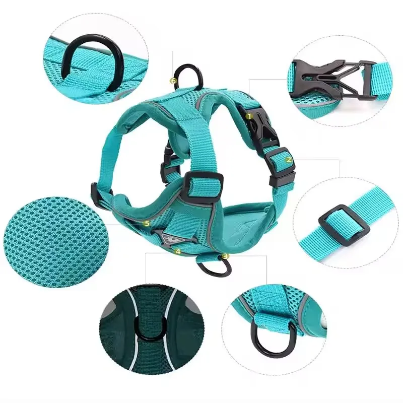 Joysing Adjustable Reflective Polyester Pet Dog Harness No-Choke Soft Padded with Easy Control Training Handle for Dogs Cats Pack of 3