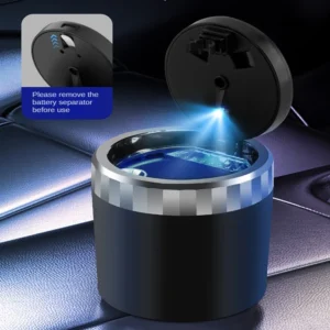 Custom logo Print Mini Alloy Flame Retardant Portable Windproof Flame Retardanty Double-layer LED Light Covered Car Ashtray Pack of 10