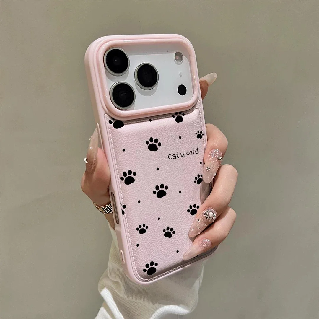 Cute Full Screen cat Imprint Pattern Case 17 Air Pro Max Drum Bag Leather Texture Shockproof Protective case for iphone 16 - Image 3