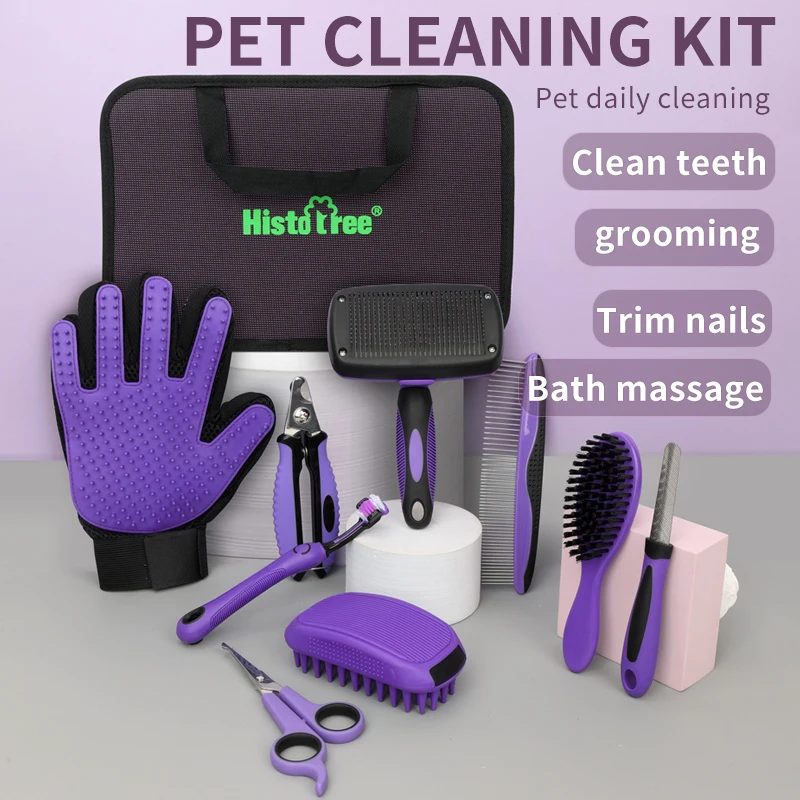 Factory Wholesale Portable Multifunction 9 in 1 Cat Grooming Tool Kit Cleaning Bag Dog Pet Brush Set - Image 2