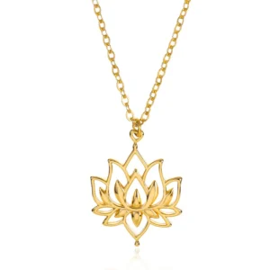 Women's Gold Plated Stainless Steel Yoga Lotus Pendant Necklace Link Chain Fashion Sublimation Jewellery for Girls Pack of 10