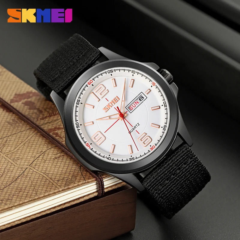 Stopwatch Skmei 9315 Back Sport Watches Wholesales Quartz Watch Mini Calendar Wrist Mens Fashion OEM Nylon Strap Pack of 2 - Image 4