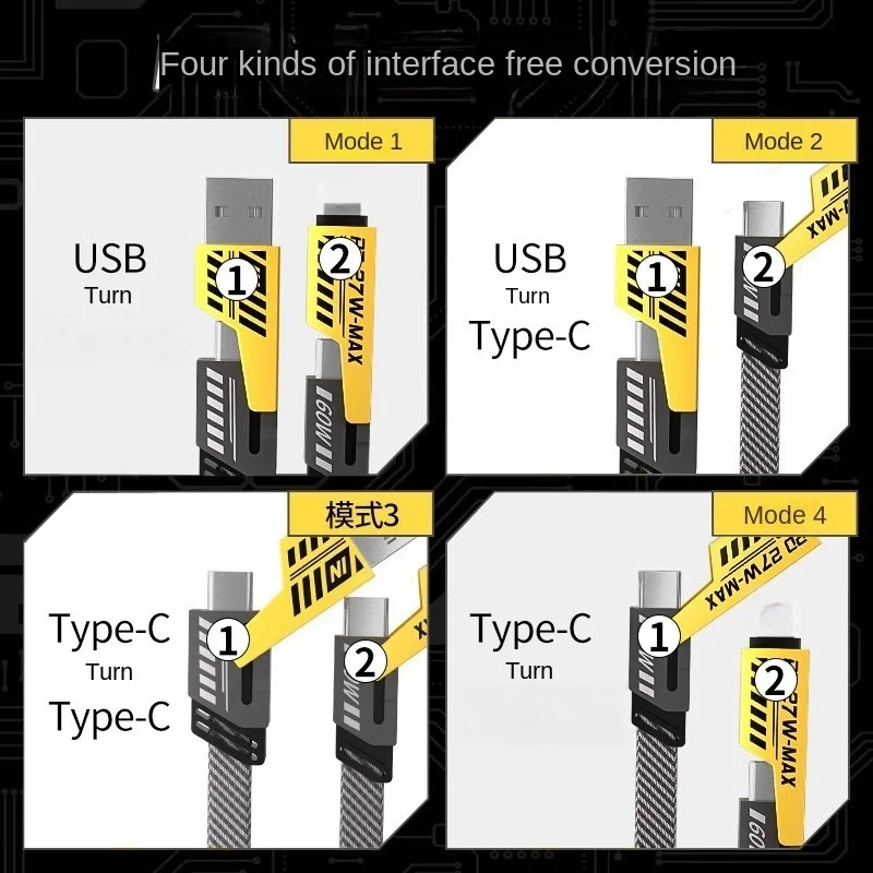 Four-in-one TPE Fast Charging Data Line with Braid Shield Mecha Design Type-C for Earphone 6A 1m Super Fast Charging - Image 3