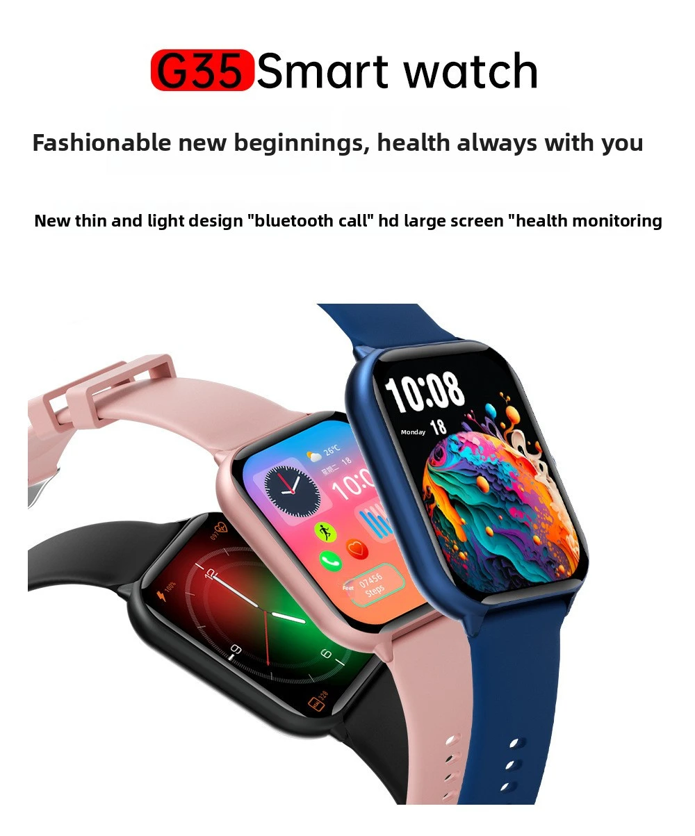 Factory WholesaleNew G35 Heart Rate Blood Pressure Sleep Multi Sports Phone Weather Waterproof Call Smart Watch Metal Silicone 1 Pack of 2