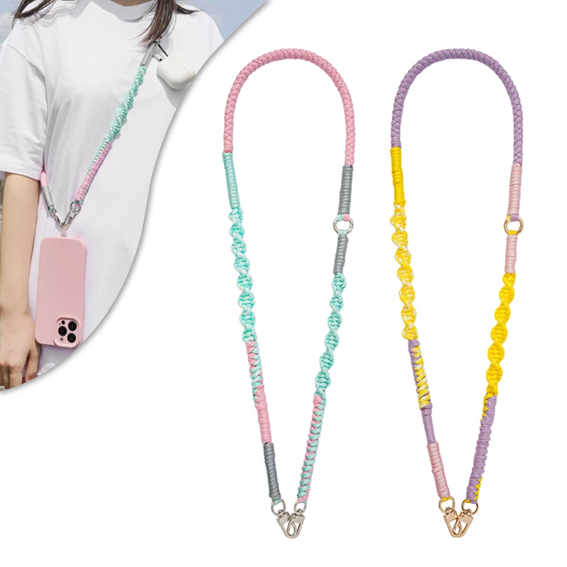 Wholesale Long Cross-body Neck Mobile Phone Lanyard Hand-woven Bag Straps Ins Girls Colorful Mobile Phone Chain Pack of 50
