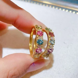 Good Quality 925 Sterling Silver Oval Cut Rhodium Natural Tourmaline Minimalist Custom Design Women's Wedding Ring CMA Certified Pack of 2