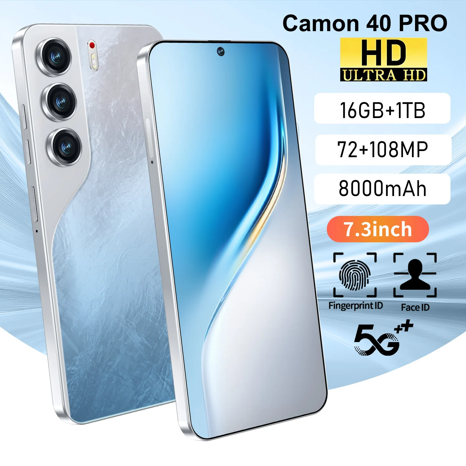Camon 40 Pro 7.3 Inch Smartphone 16GB+1TB HD Screen Resolution 108MP Rear Camera Deca Core CPU Dual Card Large Memory for Gaming - Image 2