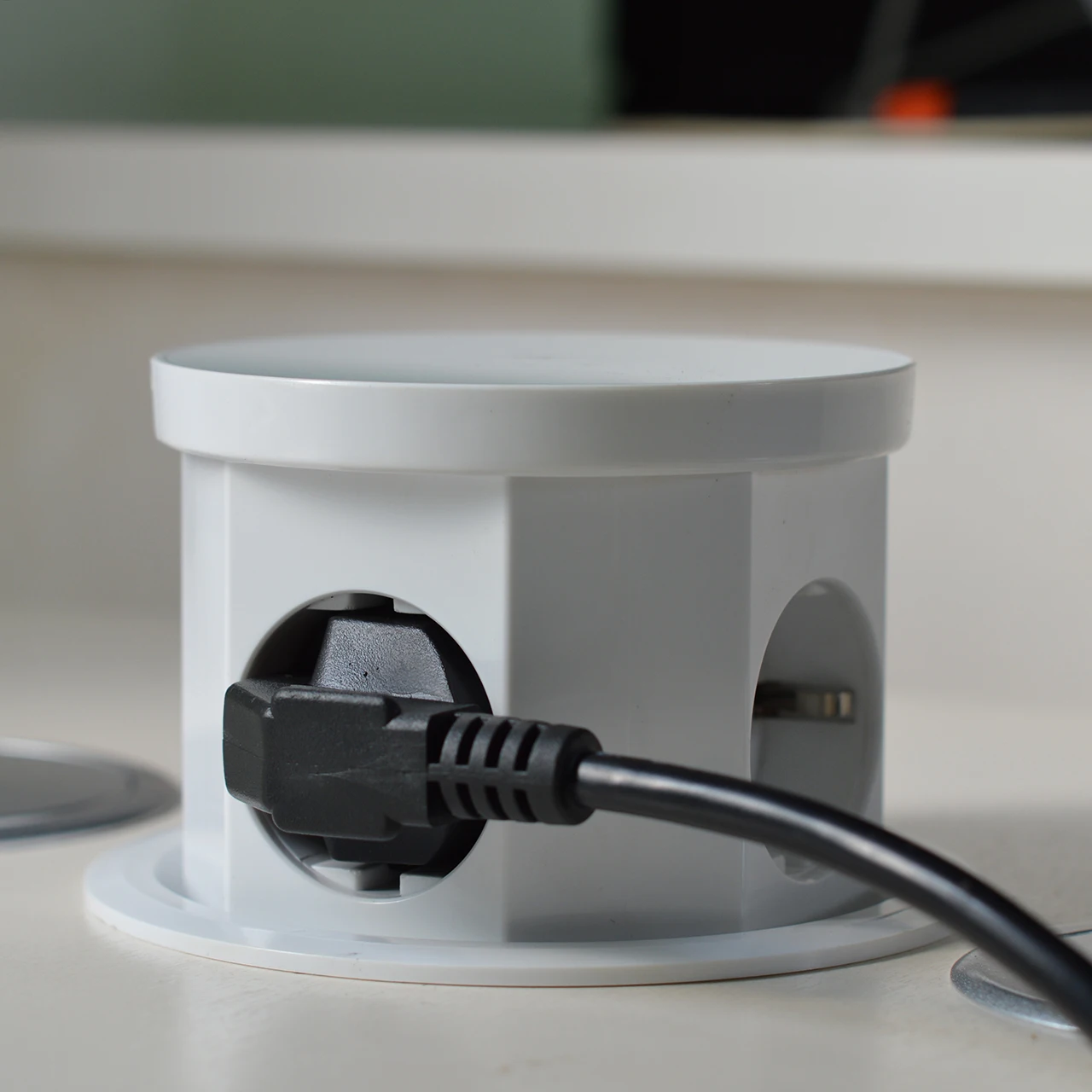 EU Hidden Design Dual USB Kitchen Pop up Socket Press Pop up Pneumatic Lift Socket Desktop Pop up Socket 18W Wireless Charger - Image 3