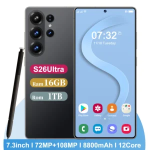 S26 Ultra 5G Smartphone 16GB+1TB Storage Camera Unlocked Android Mobile Phone with Face ID Fingerprint Dual SIM