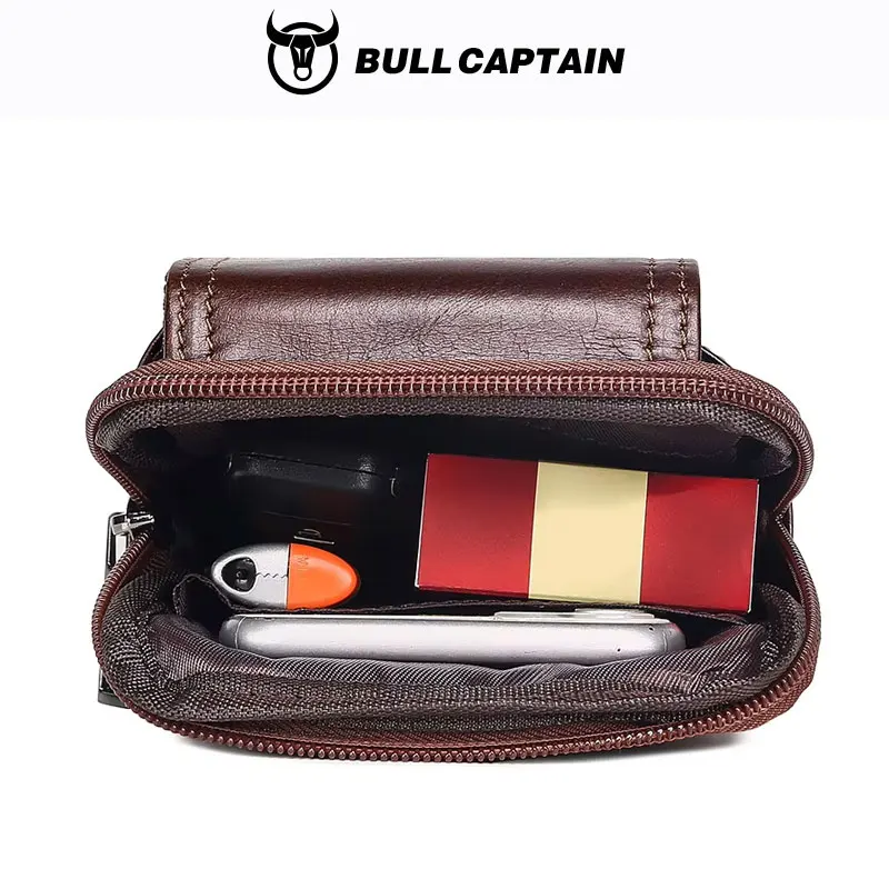 BULLCAPTAIN Genuine Leather Small Waist Bag for Men Casual Outdoor Fanny Pack Phone Pouch Multifunction Shoulder Crossbody Bags Pack of 2 - Image 3