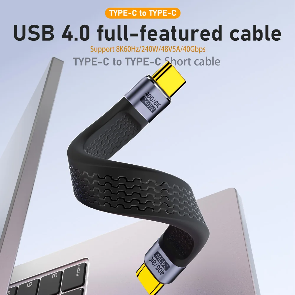 USB4 40Gbps Type-C to Type-C Male 240W 8K 60HZ Flat Slim FPC 5A Fast Charging Cable for Computer & Phone 13cm Pack of 10 - Image 3