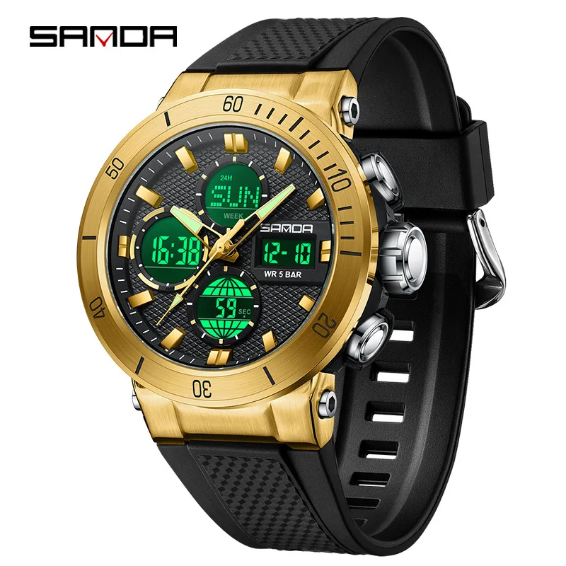 SANDA 6191 Multi-function Sport Stopwatch Men's LED Electronic Watch for Men Digital Watches 50M Life Waterproof Clock for Male Pack of 2 - Image 2