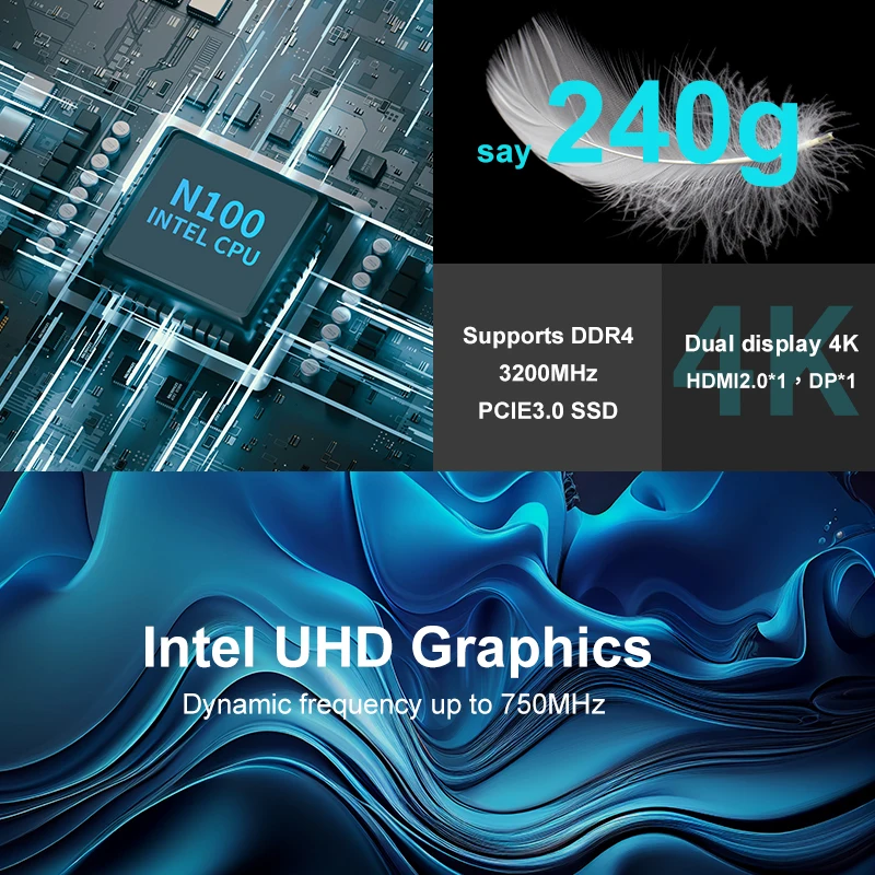 12th Gen Intel N100 Quad Core Processor Mini PC NUC Windows11pro 8Gb DDR4 3200Mhz SSD 12V Lan 4K Gaming - Image 3