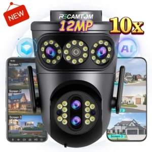 Rscamtom 12MP Full Color AI Security Wifi Camera Triple Screen Motion Detection Alarm Night Vision Two-Way Audio Cloud for