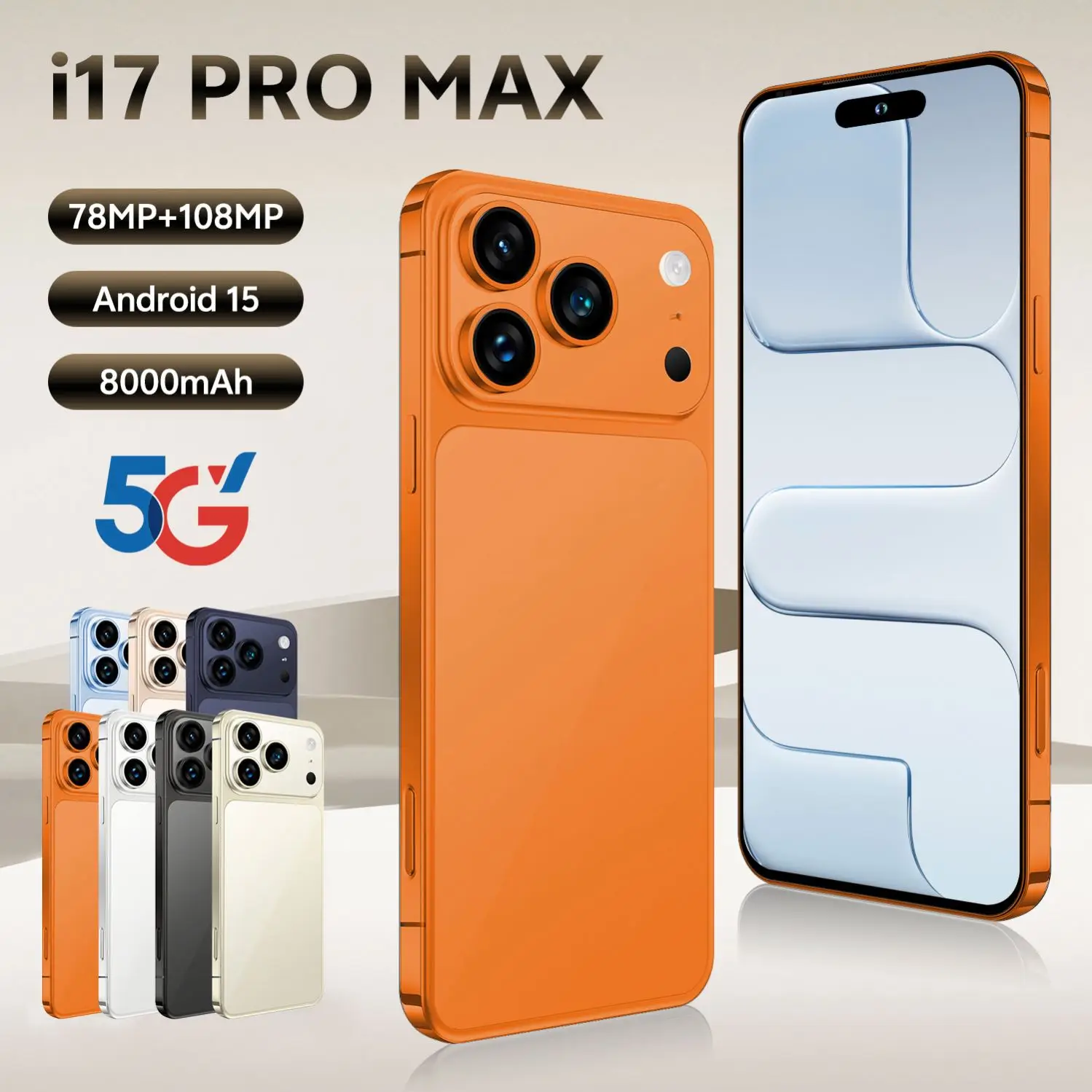 17 Pro Max 5G LTE Global Smartphone 8000mAh Battery 7.3 Inch Deca Core CPU 108MP Rear Camera HD OLED Display 120Hz Refresh Rate - Image 3