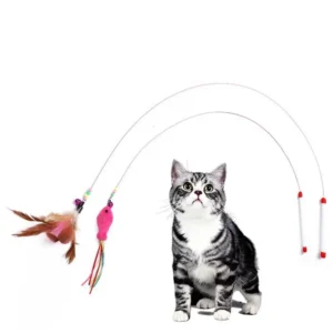 Funny Fishing Rod Interactive Cat Toys Kitten Cat Pet Toy Steel Wire Feather Bell Fingerling Stick Teaser Pet Supplies Pack of 50