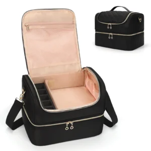 ReIaveI Professional Open Detachable Black Nylon Nail Polish Organizer Bag Nail Lamp Tools Storage Case for Nail Technician