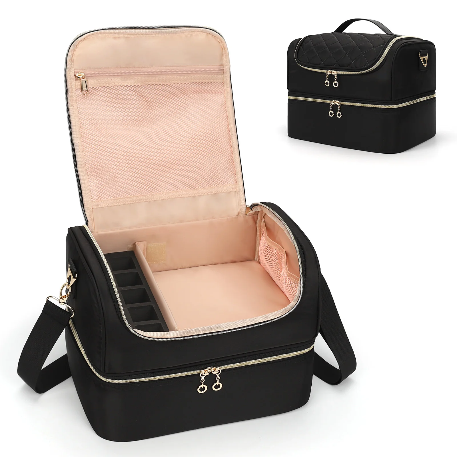 ReIaveI Professional Open Detachable Black Nylon Nail Polish Organizer Bag Nail Lamp Tools Storage Case for Nail Technician