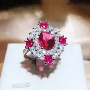 Fashion Jewelry KYRA01828 Luxurious Exquisite Oval Shape Red Zircon Ring for Women Pack of 2