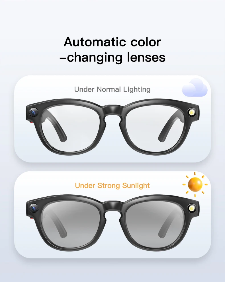 AI Smart Glasses 8MP HD Video & Photo with EIS, Auto-Tinting Lenses, Real-Time Translation, Bluetooth Pack of 2 - Image 3