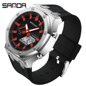 SANDA 3309 New Multi-Function Men Watch Fashion Trend Outdoor Alarm Clock Waterproof Stopwatch Led Light Male Watches Pack of 2