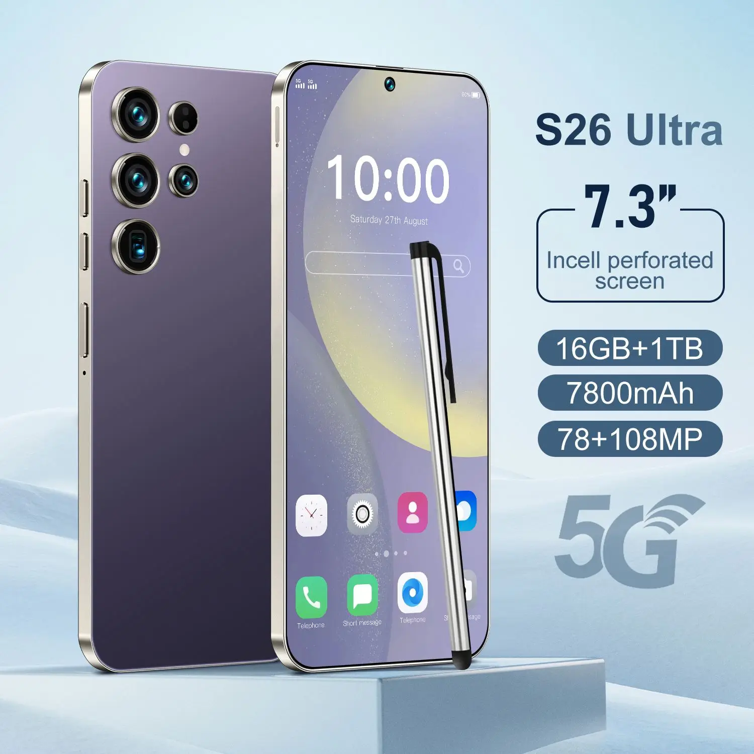 S26 Ultra Smart 5G Smartphone 16GB+1TB Dual SIM Deca Core CPU 7.3 Inch HD Screen 7800mAh Battery 108MP Global Version - Image 4