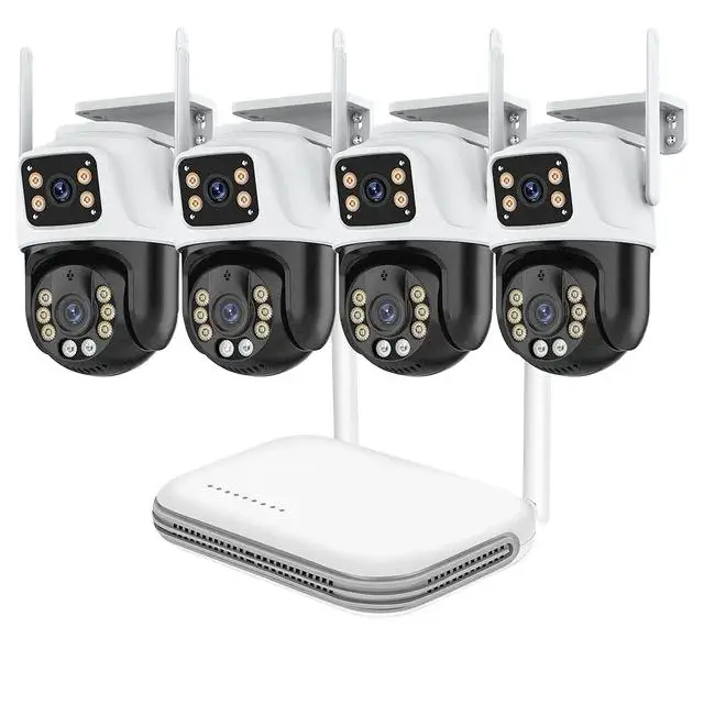 ICsee 6mp Dual Lens WIFI Ip Camera Kit Cctv Outdoor Security Wifi Ptz Camera Kit Recordable Wireless Ptz Camera System Nvr Kits